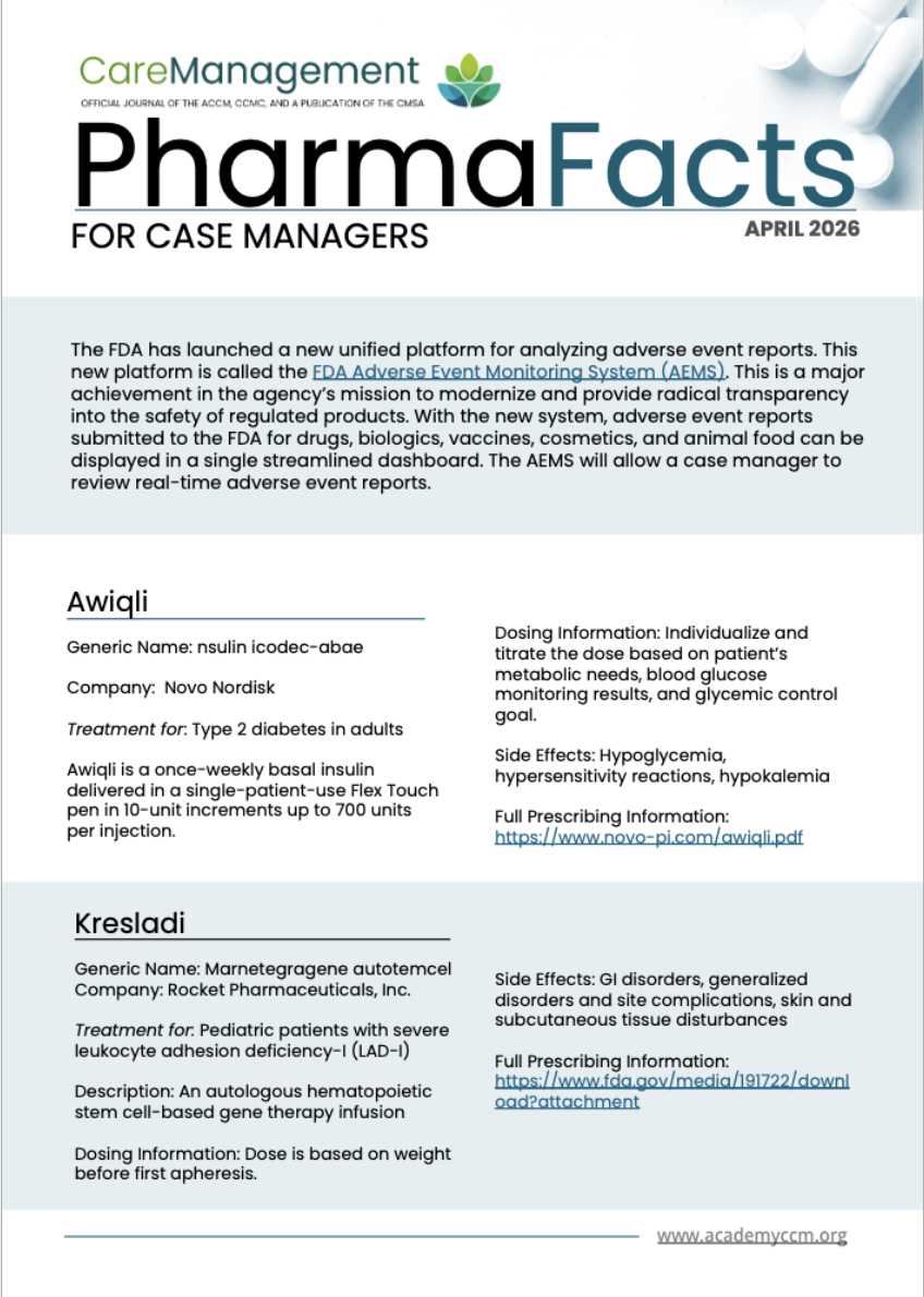 PharmaFacts for Case Managers April 2026